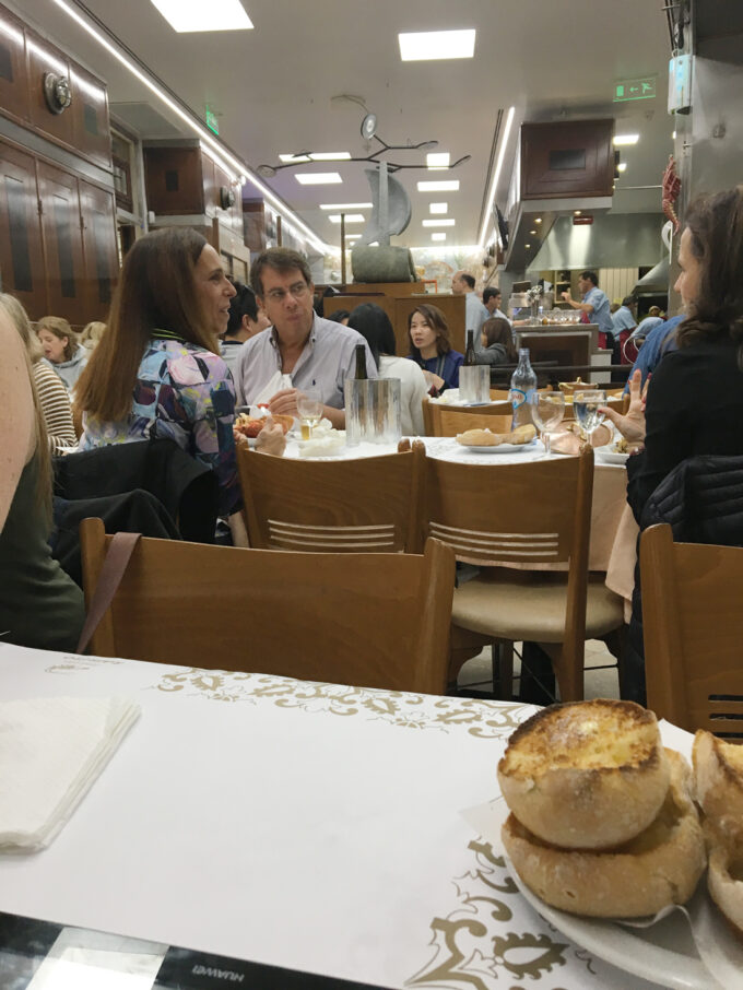 Sitting elbow-to-elbow, canteen style at the restaurant! Cervejaria Ramiro is a legendary spot in the heart of Lisbon, familiar to locals and tourists alike. It’s a favourite hangout for locals and lineups now that tourists know about it, the line up can get fairly long. For any foodie, this is a place where you absolutely must consider visiting when travelling in Portugal.