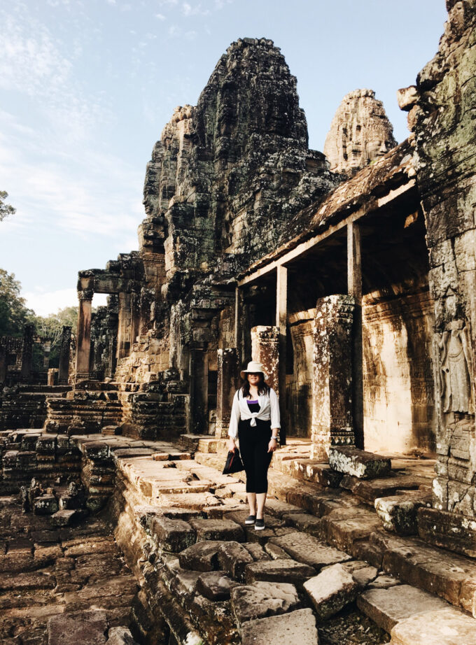 Posing at Bayon Temple in Angkor Wat