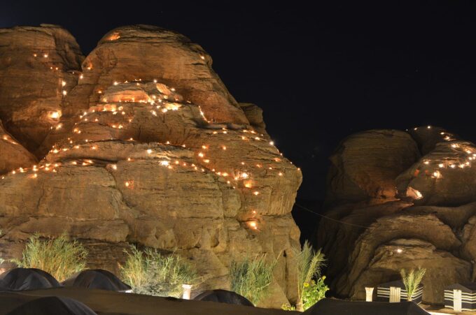 Seven Wonders Bedouin Camp - Beautiful lights on the rocks that make for some impressive backdrop