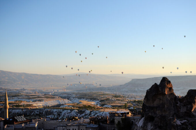 Watching the hot air balloons take off in Cappadocia!