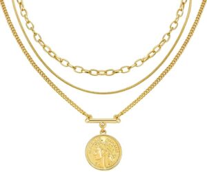 LANE WOODS Multilayer Coin Medallion Pendant Necklace