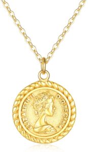 Vintage Textured Medallion Coin Pendant Round Circle Disk Dainty Necklace for Women